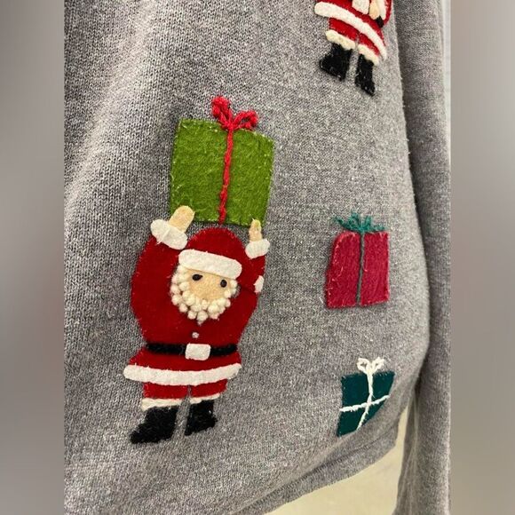 Novelty Christmas Santa Holiday Retro Embroidered Cardigan Jacket - Picture 4 of 10